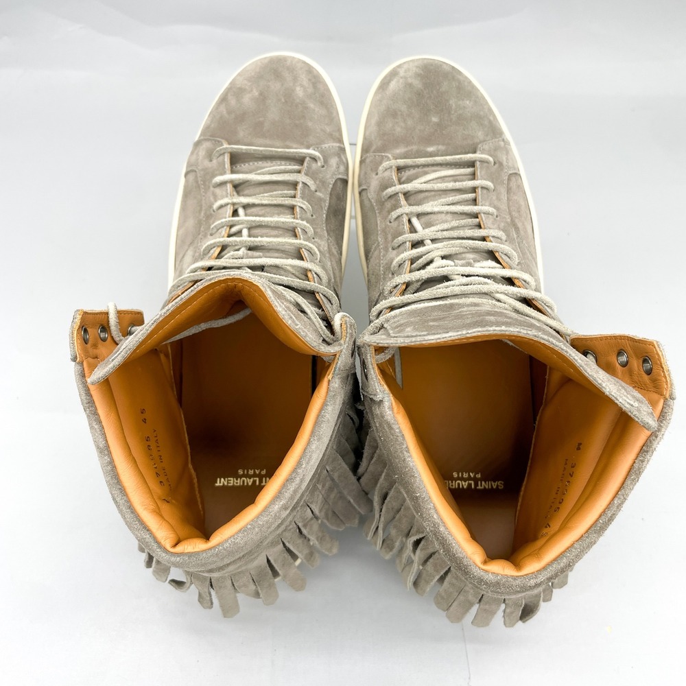 Saint Laurent Mens 45 12 YSL SL 18H Fringe High Top Court Sneakers Suede Grey - Picture 8 of 11